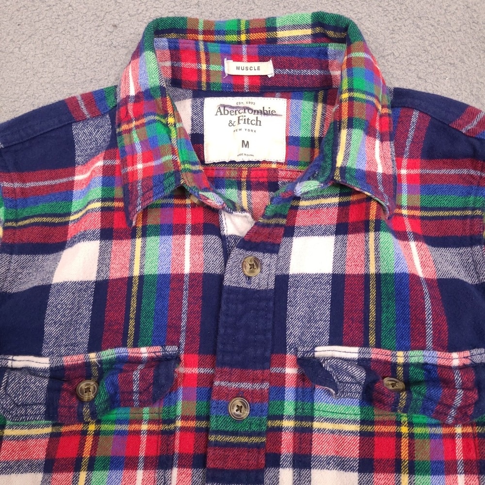 Abercrombie & Fitch‎ Muscle Flannel Shirt Mens Medium Colorful Plaid Button Down